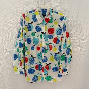 TALBOTS Multi-Color Apple Print Roll Tab Sleeve Shirt